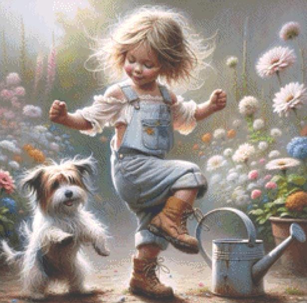 Who Says You Can't Teach an Old Dog New Tricks (Small) counted cross stitch pattern by Ingrid Jean AI Art