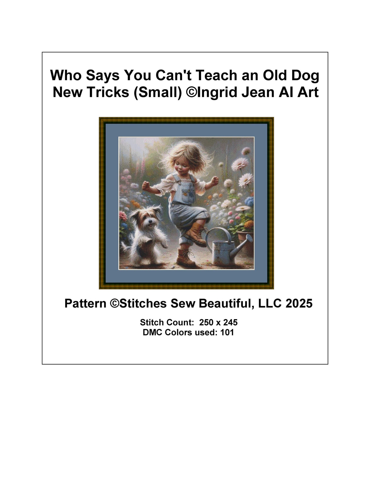 Who Says You Can't Teach an Old Dog New Tricks (Small) counted cross stitch pattern by Ingrid Jean AI Art