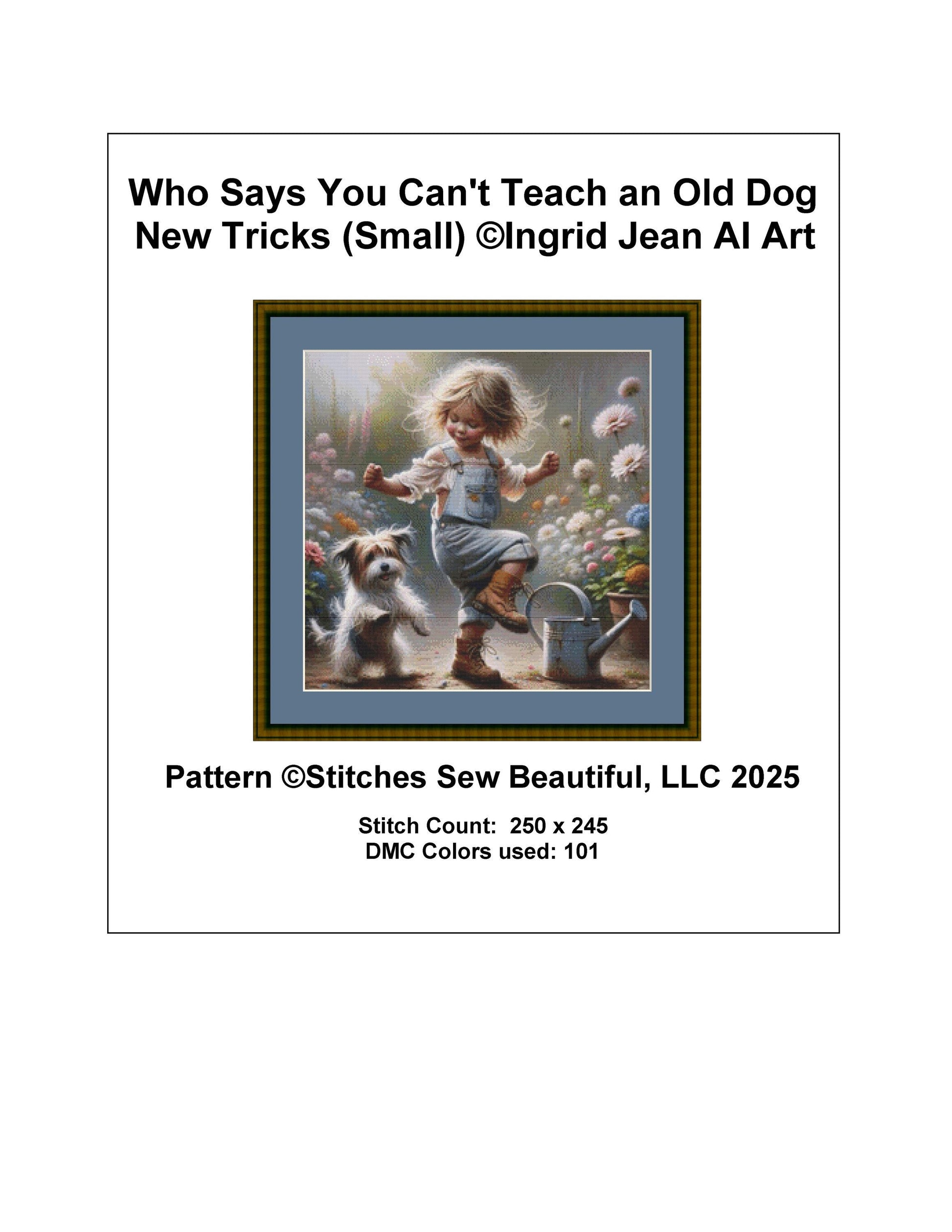 Who Says You Can't Teach an Old Dog New Tricks (Small) counted cross stitch pattern by Ingrid Jean AI Art
