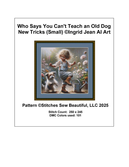 Who Says You Can't Teach an Old Dog New Tricks (Small) counted cross stitch pattern by Ingrid Jean AI Art