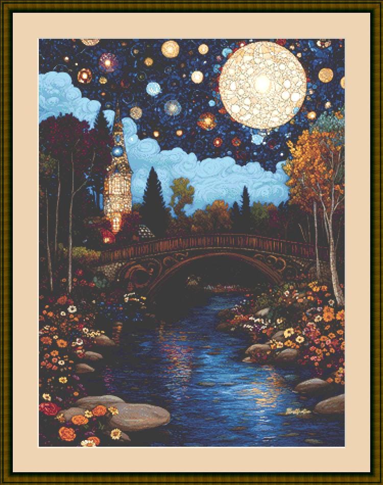 Mystical Light in the Deep Blue Mosaic of the Heavens counted cross stitch pattern by IllustNation