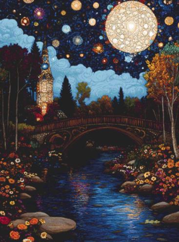 Mystical Light in the Deep Blue Mosaic of the Heavens counted cross stitch pattern by IllustNation