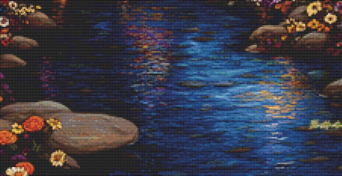 Mystical Light in the Deep Blue Mosaic of the Heavens counted cross stitch pattern by IllustNation