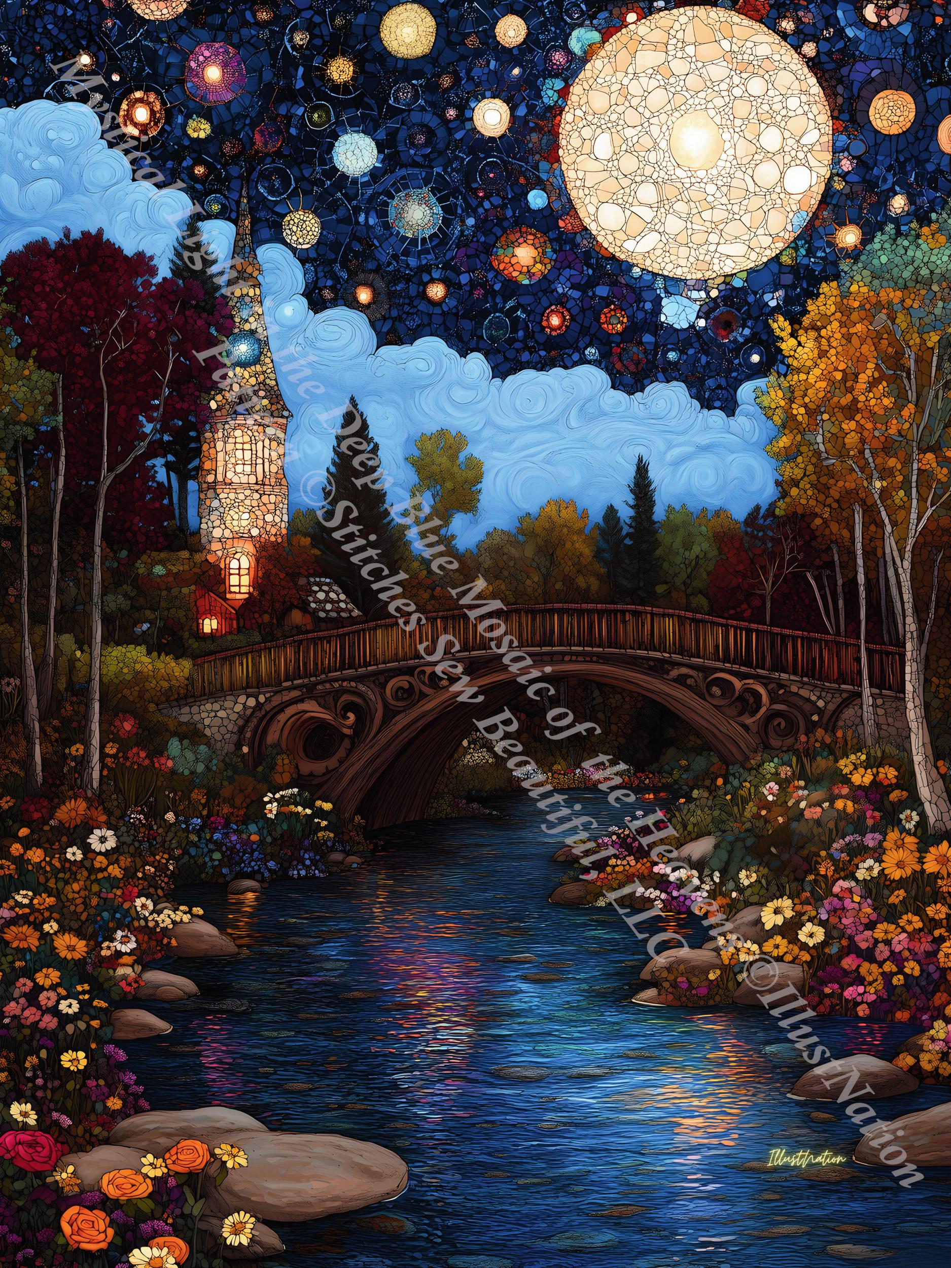 Mystical Light in the Deep Blue Mosaic of the Heavens counted cross stitch pattern by IllustNation