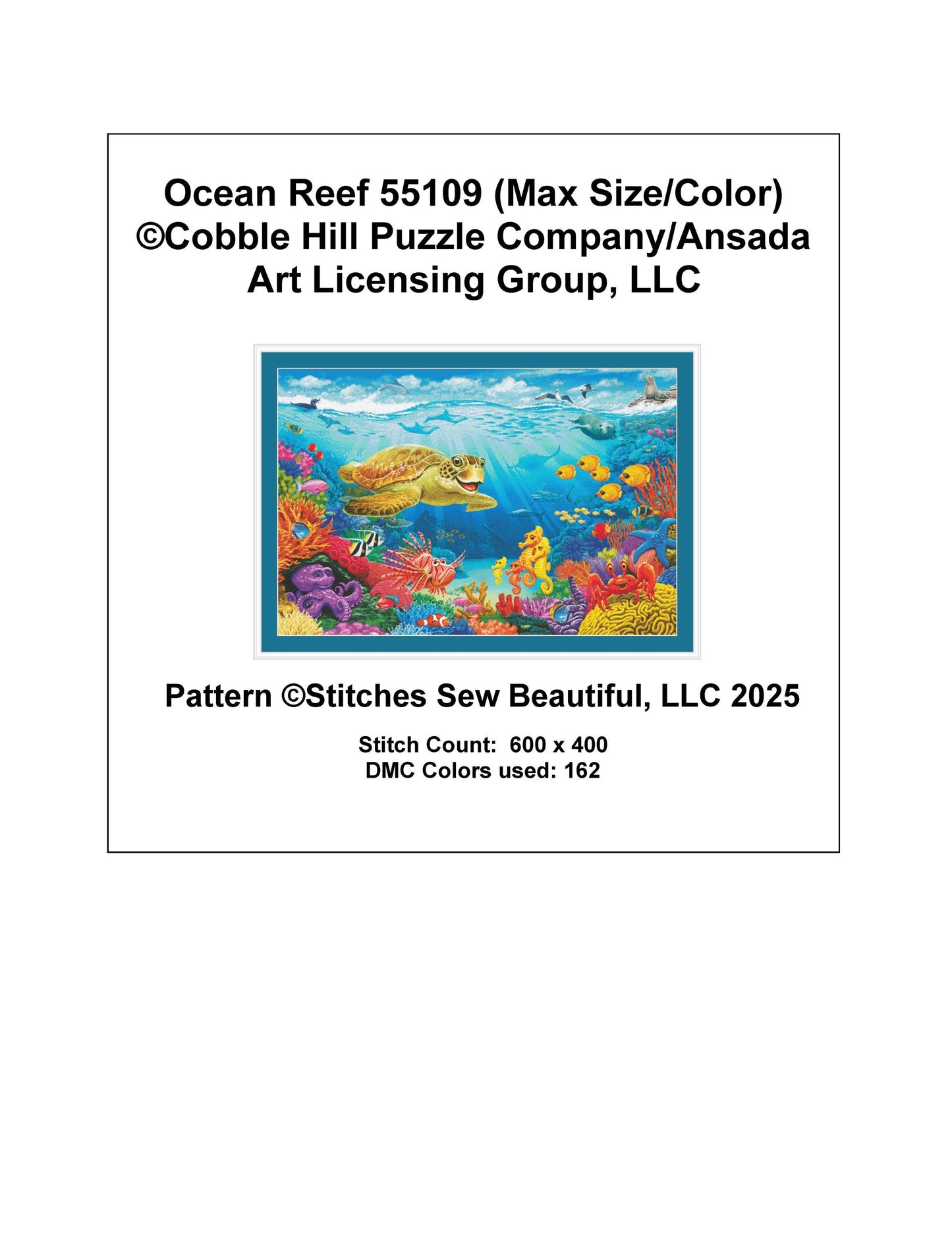 Ocean Reef 55109 (Max Size/Color) counted cross stitch pattern by Cobble Hill Puzzle Company/Ansada Art Licensing Group,LLC