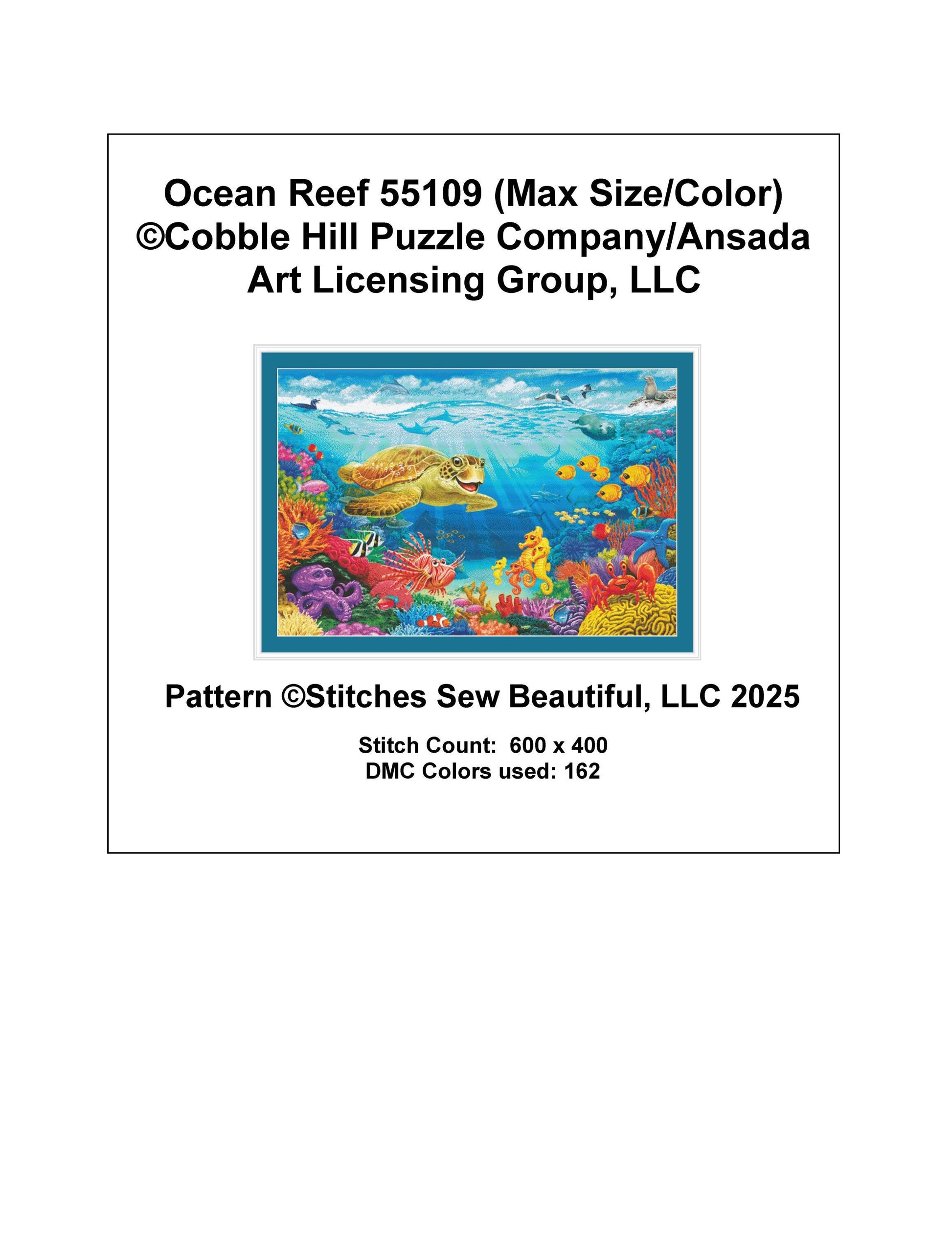 Ocean Reef 55109 (Max Size/Color) counted cross stitch pattern by Cobble Hill Puzzle Company/Ansada Art Licensing Group,LLC