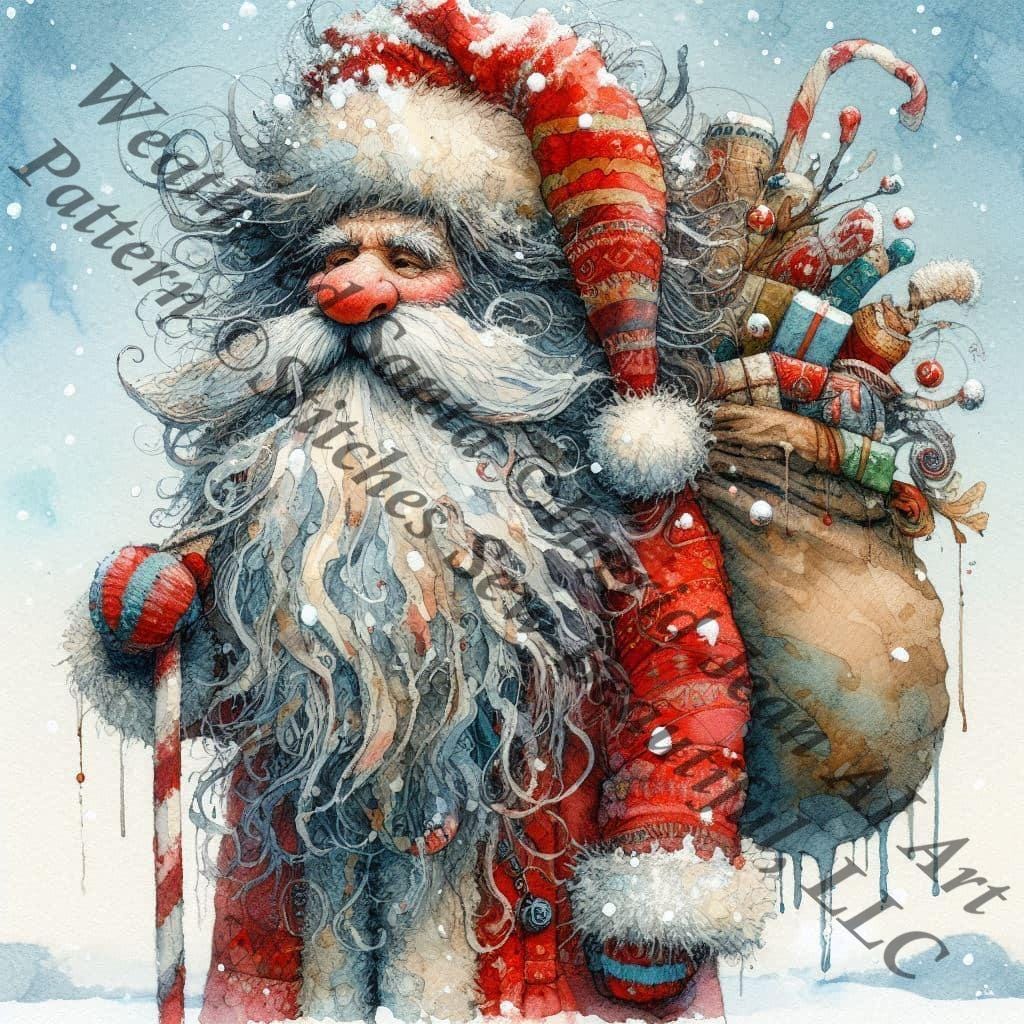 Weathered Santa (Small) counted cross stitch pattern by Ingrid Jean AI Art