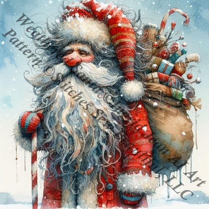 Weathered Santa (Small) counted cross stitch pattern by Ingrid Jean AI Art