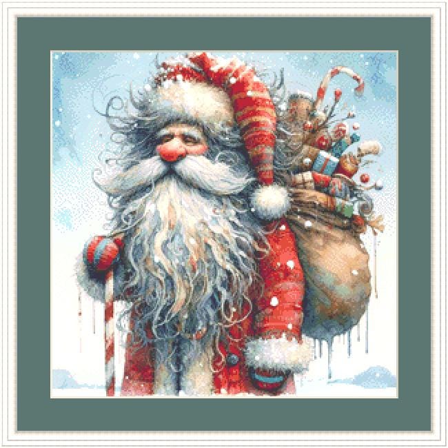 Weathered Santa (Small) counted cross stitch pattern by Ingrid Jean AI Art