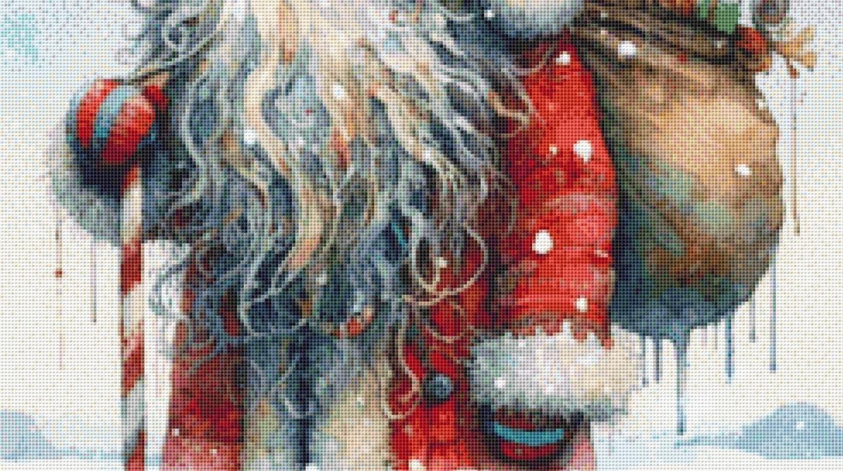 Weathered Santa (Small) counted cross stitch pattern by Ingrid Jean AI Art