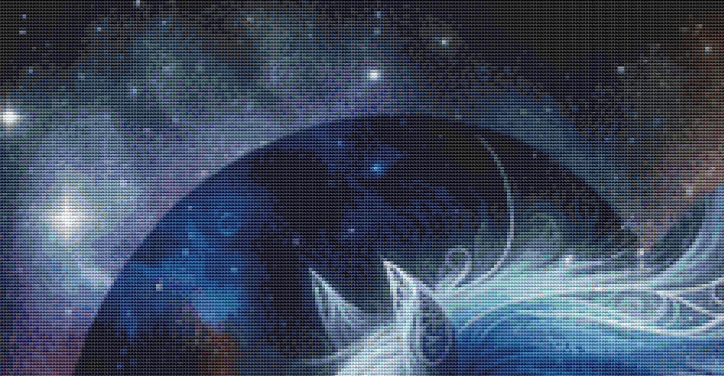 Interstellar Horse in a Heart Shaped Cosmos counted cross stitch pattern by World of Love Hearts/Adrian G. Eyre
