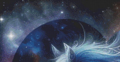 Interstellar Horse in a Heart Shaped Cosmos counted cross stitch pattern by World of Love Hearts/Adrian G. Eyre