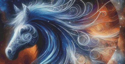 Interstellar Horse in a Heart Shaped Cosmos counted cross stitch pattern by World of Love Hearts/Adrian G. Eyre