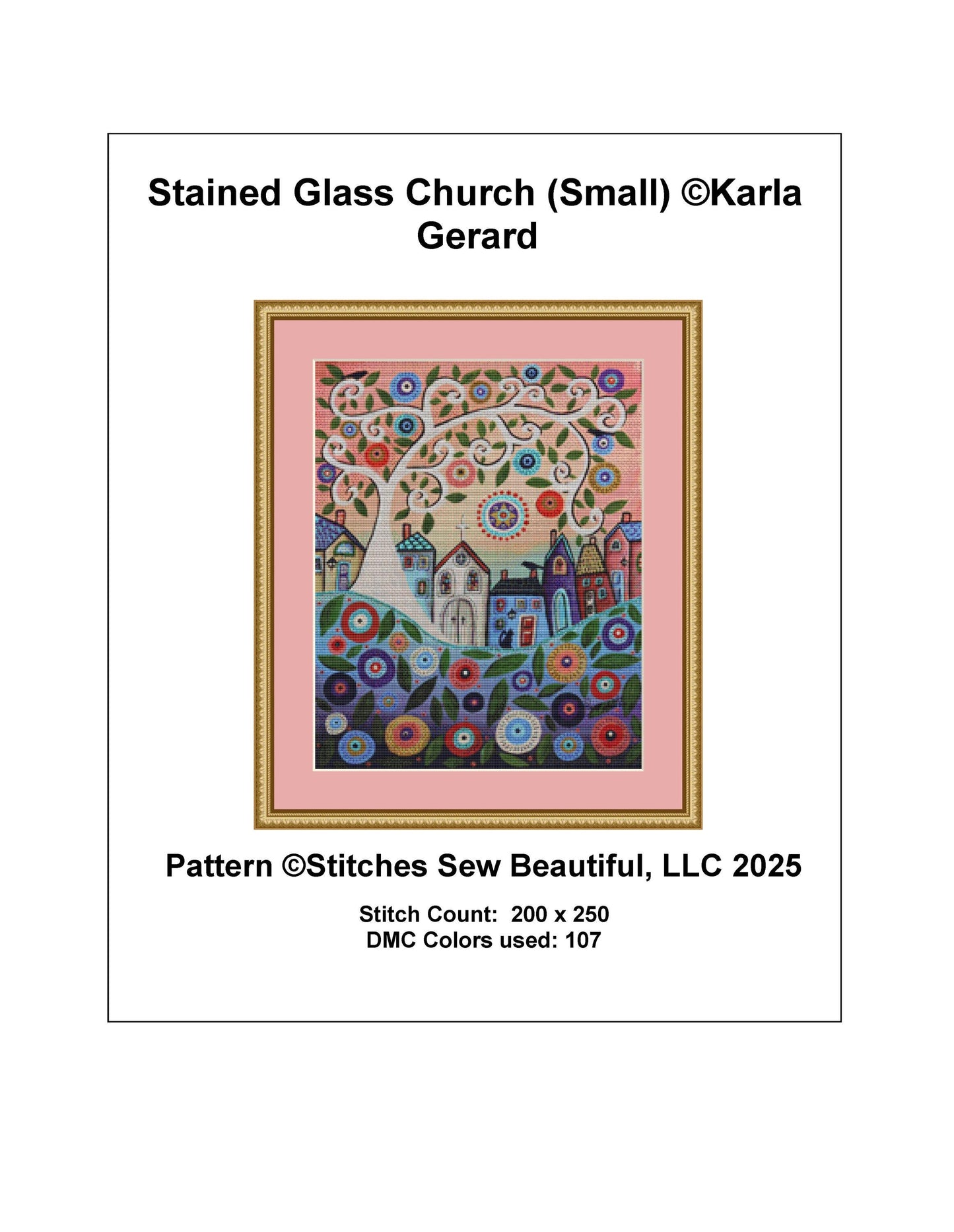 Stained Glass Church (Small) counted cross stitch pattern by Karla Gerard