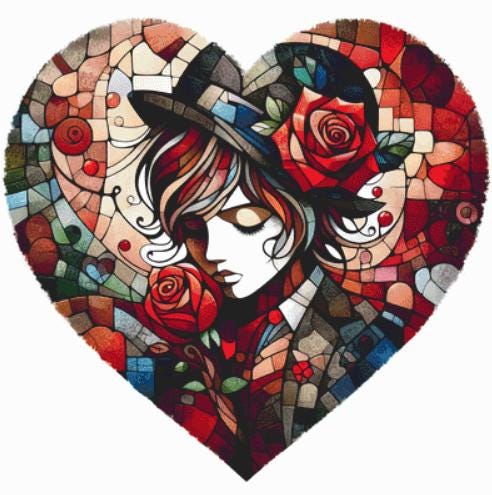 Mosaic Muse Artistic Stained Glass Heart counted cross stitch pattern by World of Love Hearts/Adrian G. Eyre