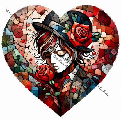 Mosaic Muse Artistic Stained Glass Heart counted cross stitch pattern by World of Love Hearts/Adrian G. Eyre