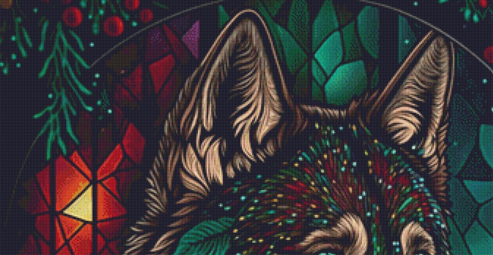Stained Glass Christmas Wolf counted cross stitch pattern by Serr.Kai A Quill & Ink