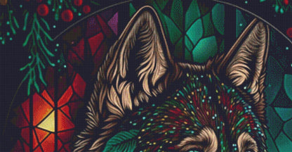 Stained Glass Christmas Wolf counted cross stitch pattern by Serr.Kai A Quill & Ink