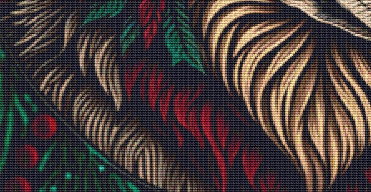 Stained Glass Christmas Wolf counted cross stitch pattern by Serr.Kai A Quill & Ink