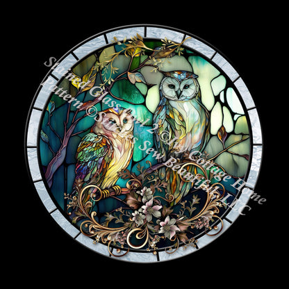 Stained Glass Owl 2 (Round) counted cross stitch pattern by Ivy Cottage Home