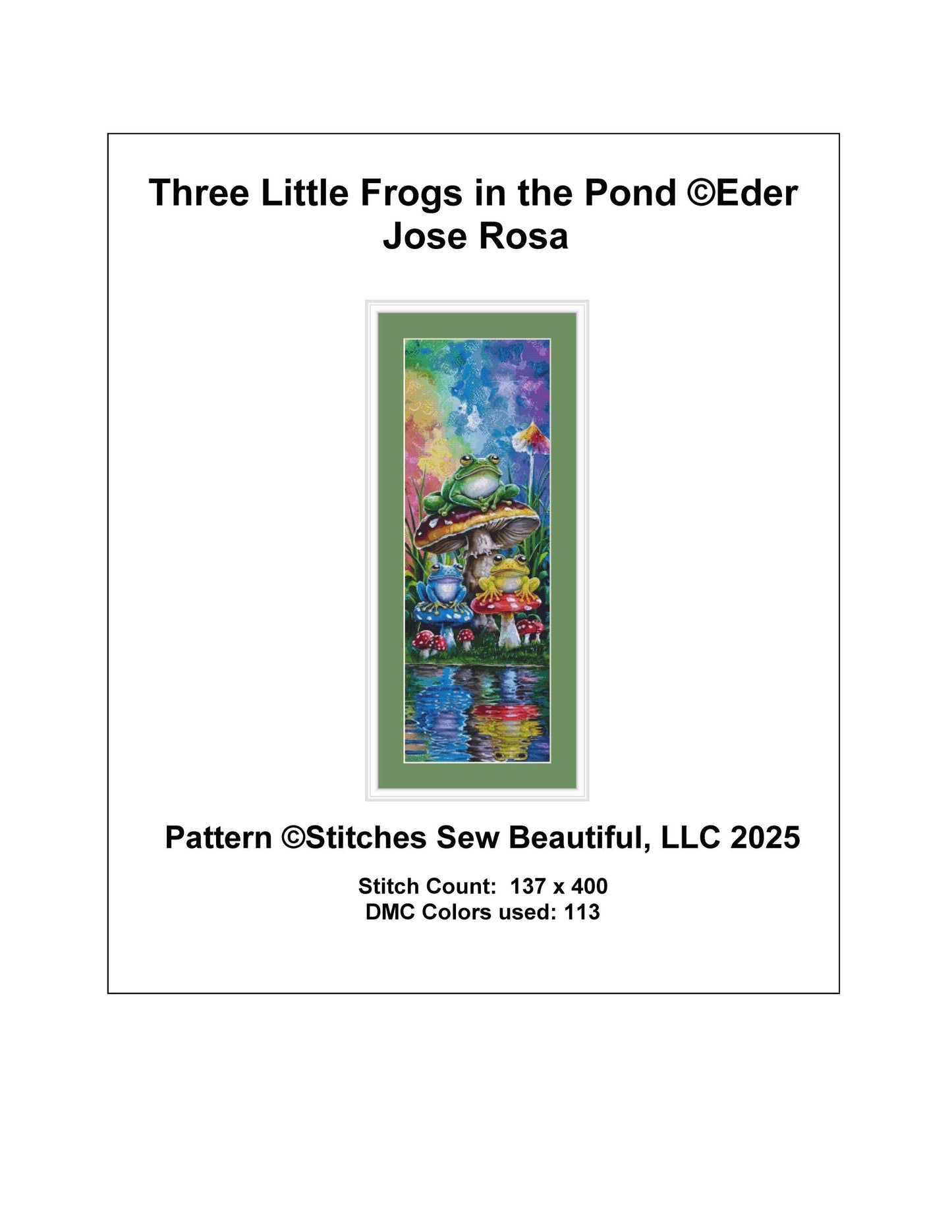 Three Little Frogs in the Pond counted cross stitch pattern by Eder Jose Rosa