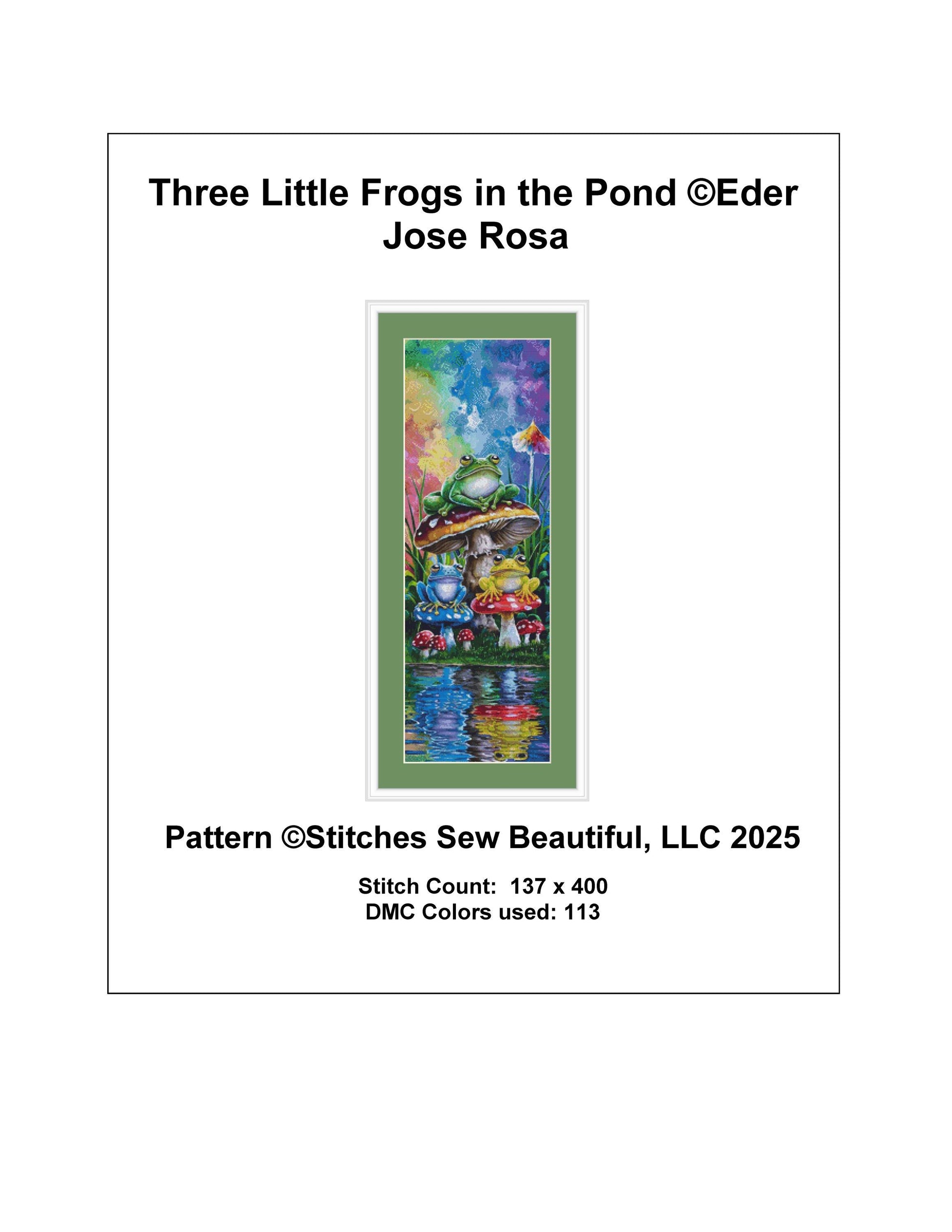 Three Little Frogs in the Pond counted cross stitch pattern by Eder Jose Rosa