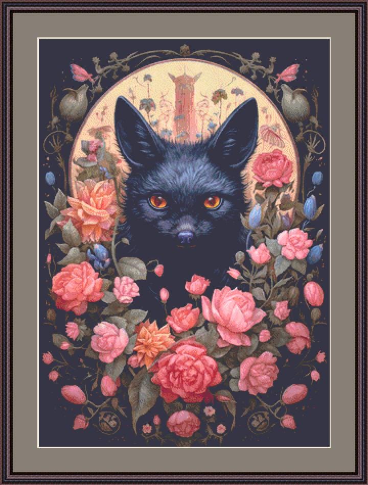 Gothic Botanical Bat counted cross stitch pattern by Dutch Lady Mystic Art