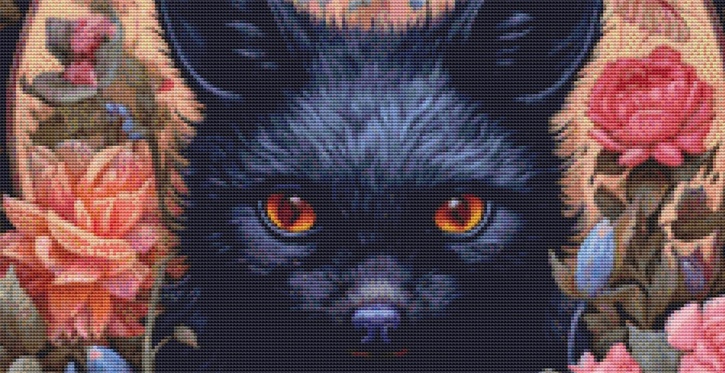 Gothic Botanical Bat counted cross stitch pattern by Dutch Lady Mystic Art