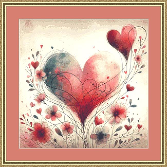Love and Flowers Entwined (Small) counted cross stitch pattern by World of Love Hearts/Adrian G. Eyre