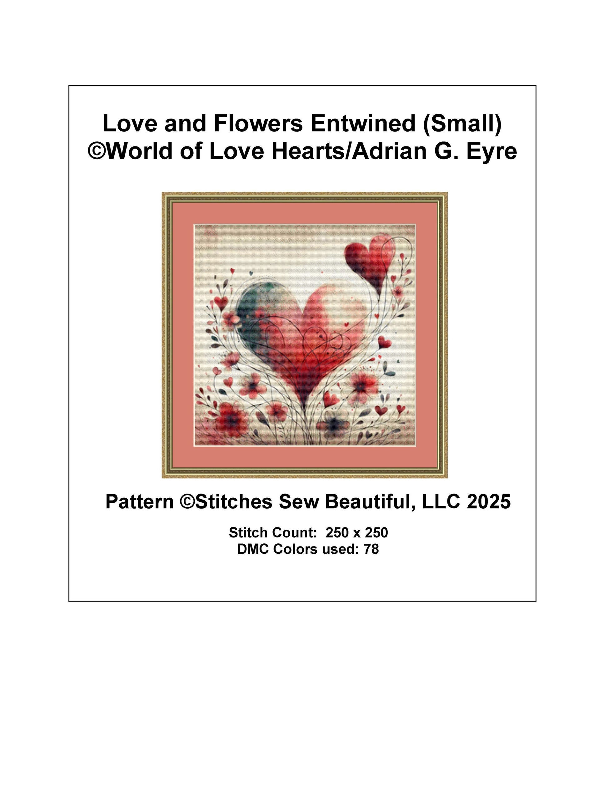 Love and Flowers Entwined (Small) counted cross stitch pattern by World of Love Hearts/Adrian G. Eyre