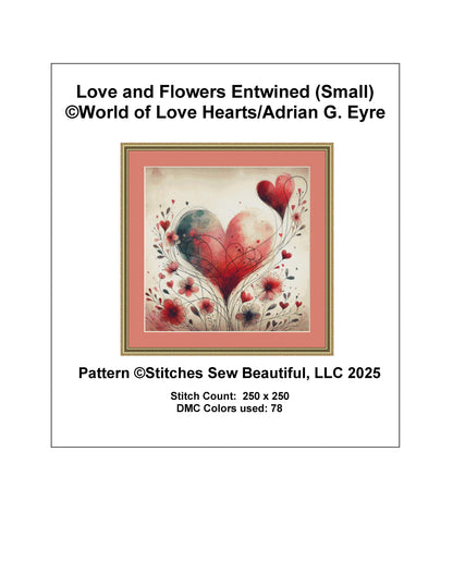 Love and Flowers Entwined (Small) counted cross stitch pattern by World of Love Hearts/Adrian G. Eyre