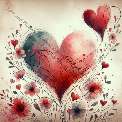 Love and Flowers Entwined (Small) counted cross stitch pattern by World of Love Hearts/Adrian G. Eyre