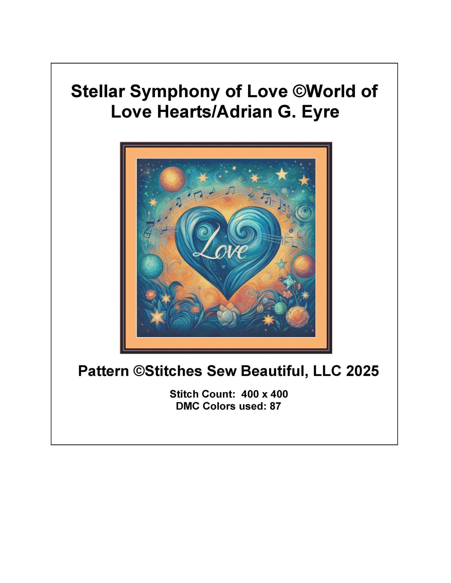 Stellar Symphony of Love counted cross stitch pattern by World of Love Hearts/Adrian G. Eyre