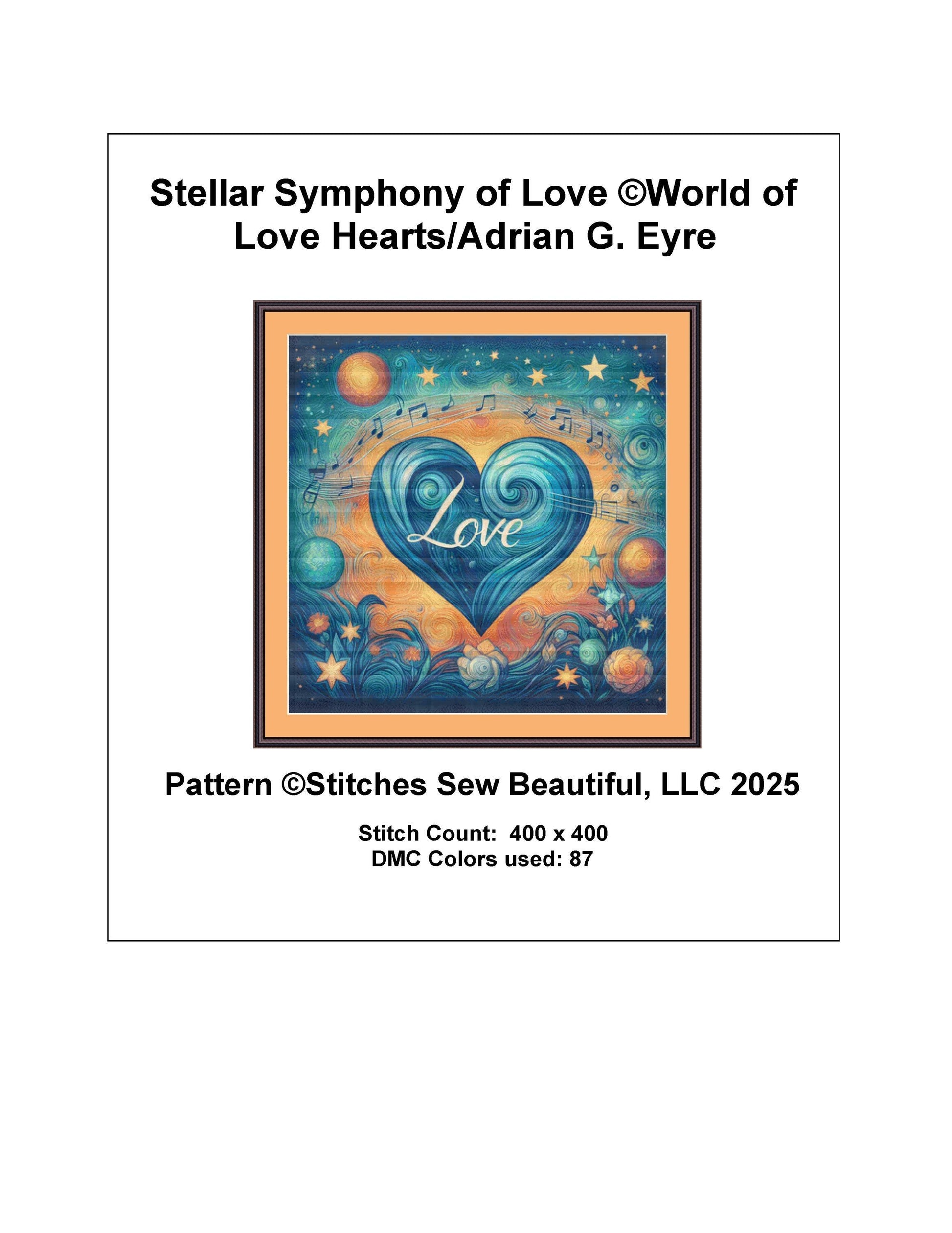 Stellar Symphony of Love counted cross stitch pattern by World of Love Hearts/Adrian G. Eyre