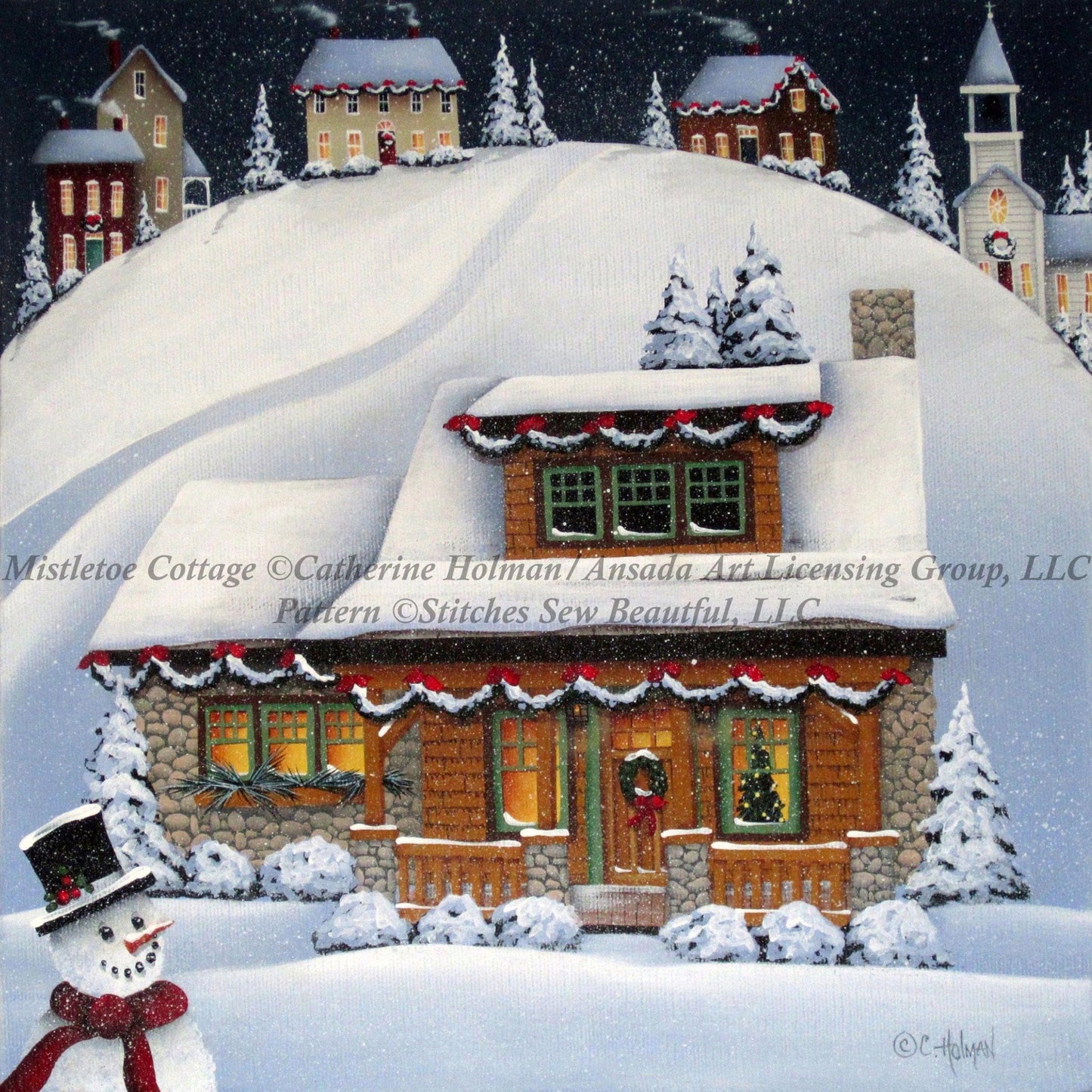 Mistletoe Cottage counted cross stitch pattern by Catherine Holman/Ansada Art Licensing Group, LLC