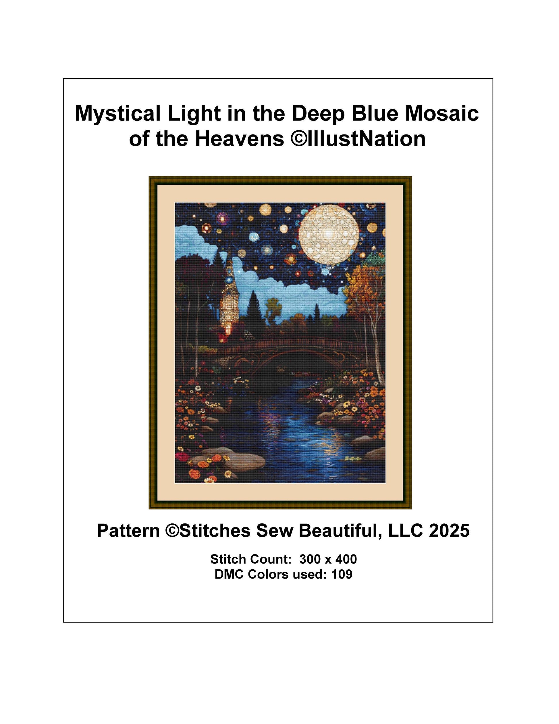 Mystical Light in the Deep Blue Mosaic of the Heavens counted cross stitch pattern by IllustNation