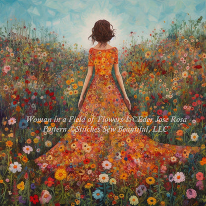 Woman in a Field of Flowers 1 (Max Size/Color) counted cross stitch pattern by Eder Jose Rosa
