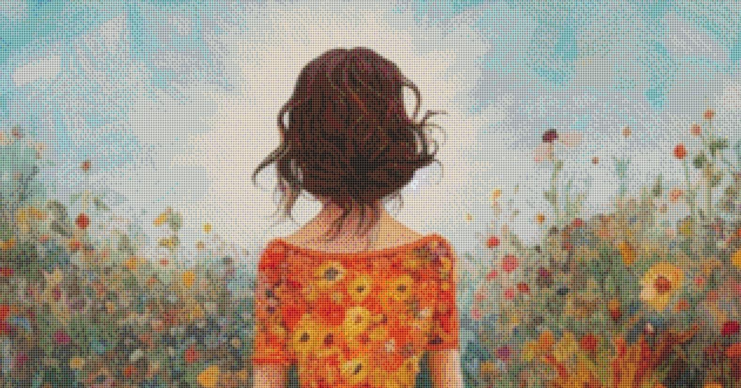 Woman in a Field of Flowers 1 (Max Size/Color) counted cross stitch pattern by Eder Jose Rosa