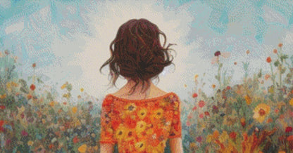 Woman in a Field of Flowers 1 (Max Size/Color) counted cross stitch pattern by Eder Jose Rosa