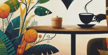 Sipping Coffee in the Quiet of the City counted cross stitch pattern by World of Love Hearts/Adrian G. Eyre