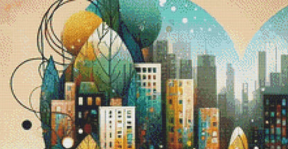 Sipping Coffee in the Quiet of the City counted cross stitch pattern by World of Love Hearts/Adrian G. Eyre