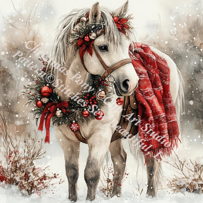 Christmas Pony (Max Size/Color) counted cross stitch pattern by Clip Art Studio X