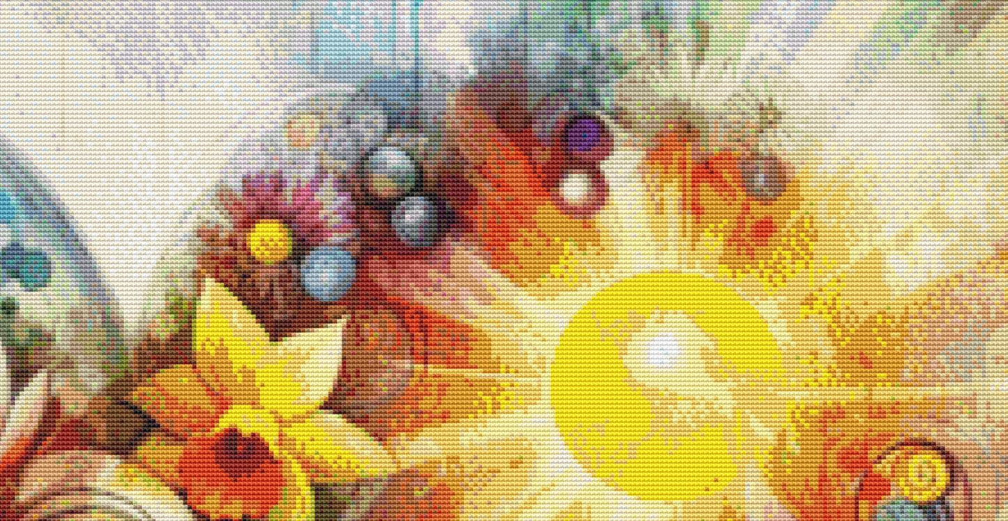 Sunshine, Flowers, and a Perfectly Brewed Cup of Coffee counted cross stitch pattern by World of Love Hearts/Adrian G. Eyre