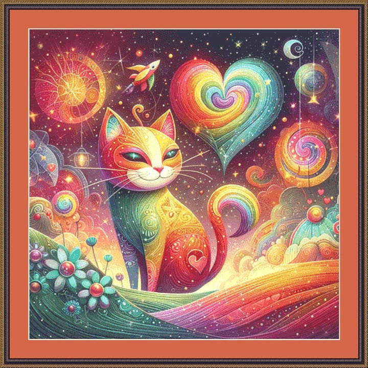 Cosmic Feline Fantasy counted cross stitch pattern by World of Love Hearts/Adrian G. Eyre