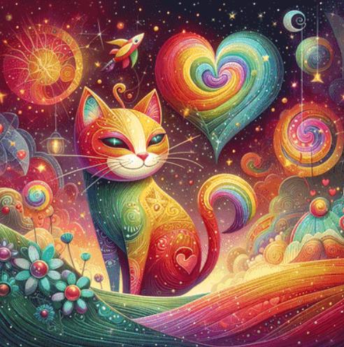 Cosmic Feline Fantasy counted cross stitch pattern by World of Love Hearts/Adrian G. Eyre