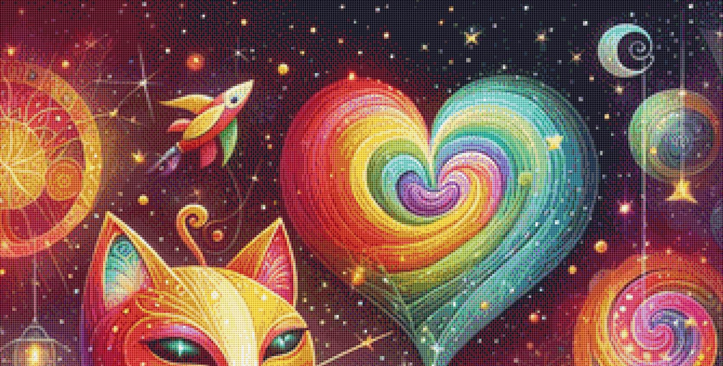 Cosmic Feline Fantasy counted cross stitch pattern by World of Love Hearts/Adrian G. Eyre