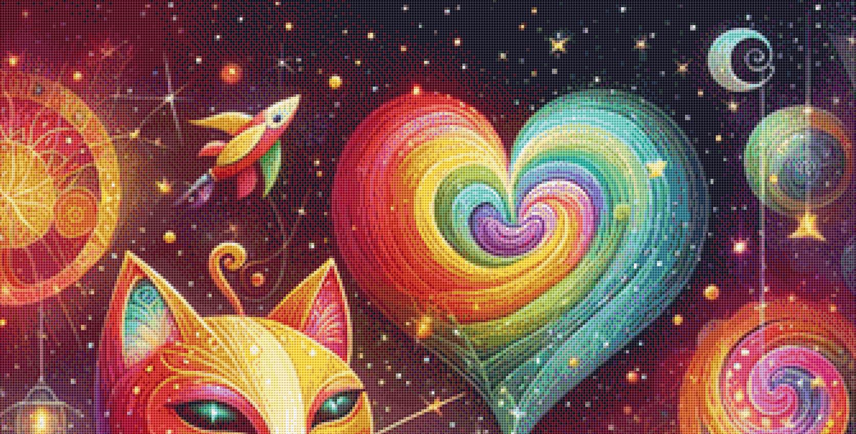Cosmic Feline Fantasy counted cross stitch pattern by World of Love Hearts/Adrian G. Eyre