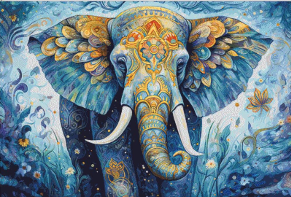 Pastel Mystic Elephant counted cross stitch pattern ©Adobe Ext. License