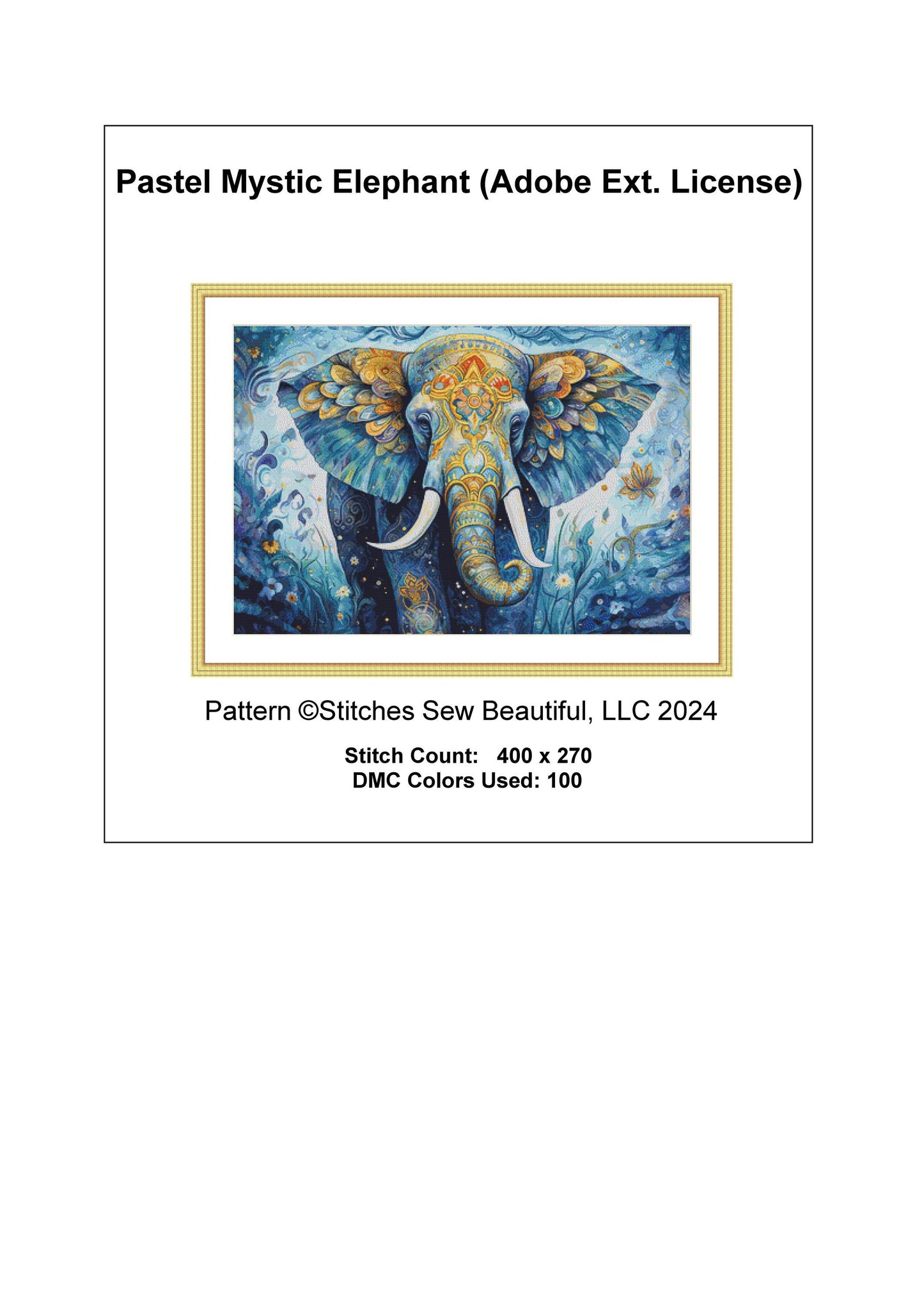 Pastel Mystic Elephant counted cross stitch pattern ©Adobe Ext. License