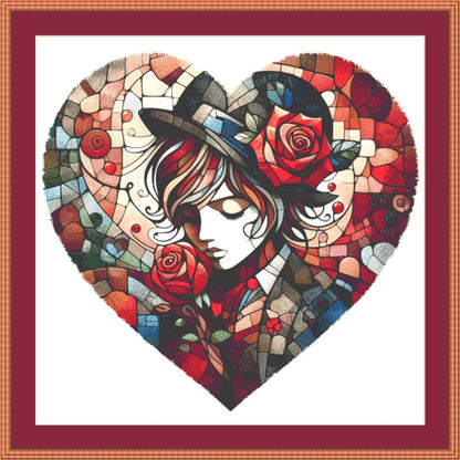 Mosaic Muse Artistic Stained Glass Heart counted cross stitch pattern by World of Love Hearts/Adrian G. Eyre